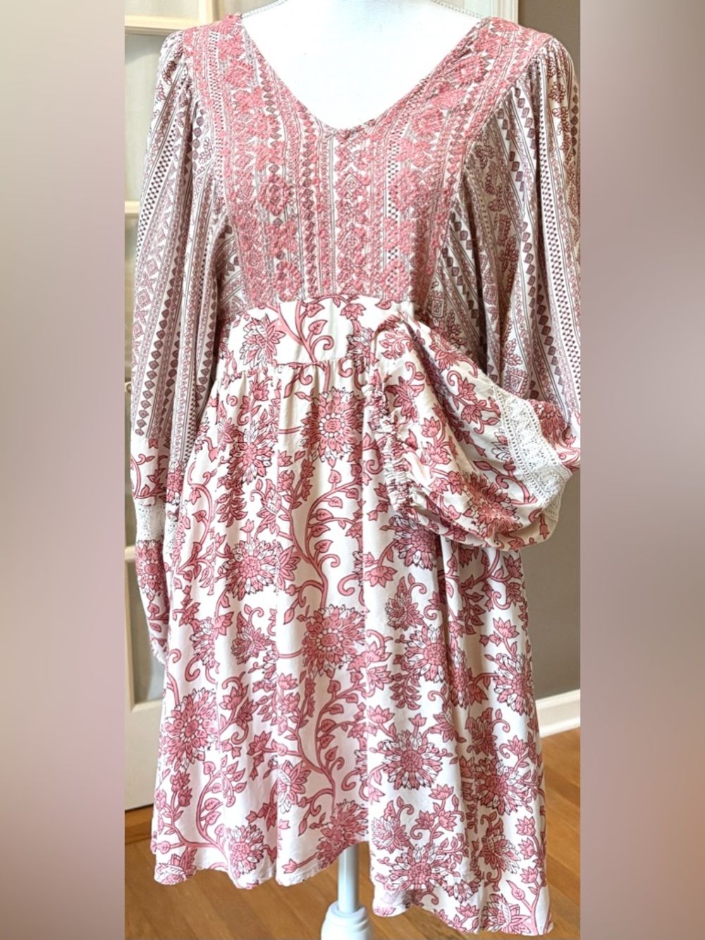 Sincerely Jules Boho Embroidered Tunic Dress Pink Floral Anthropologie Style